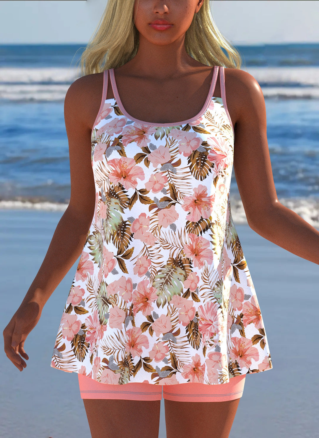 Damen Schwimmanzug in Plissee-Optik mit floralen Mustern und bequemen Shorts Echo Archiv