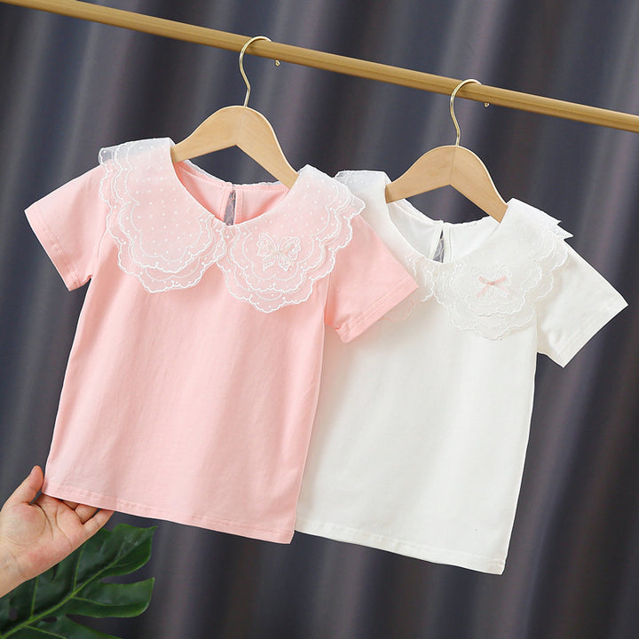 Mädchen T-Shirt mit elegantem Spitzeneinsatz und großem Kragen Echo Archiv