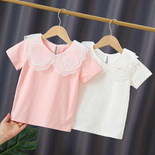 Mädchen T-Shirt mit elegantem Spitzeneinsatz und großem Kragen Echo Archiv