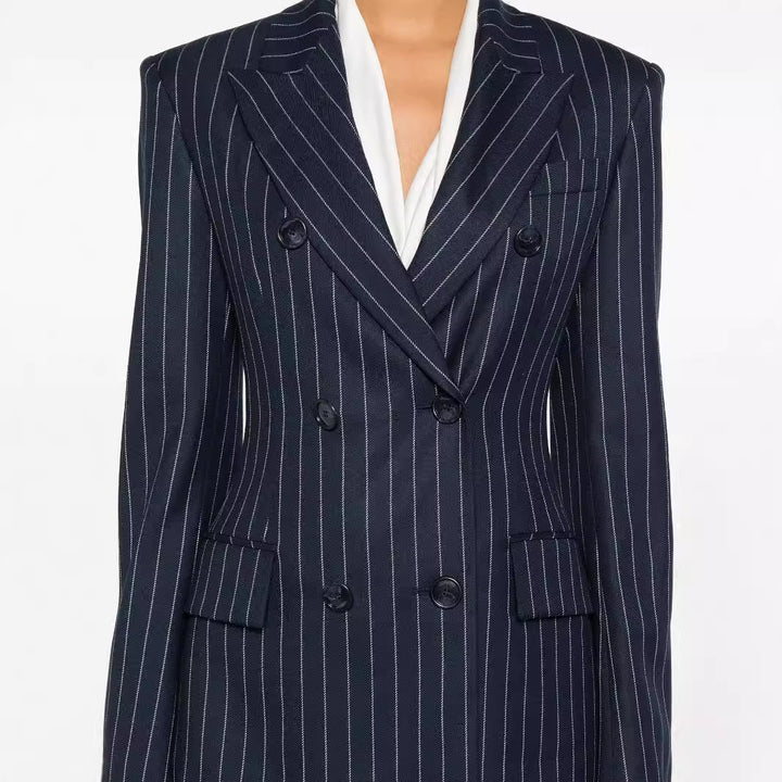Damen Nadelstreifen Zweireihiger Blazer mit High‑Waist Schlaghose Echoarchiv