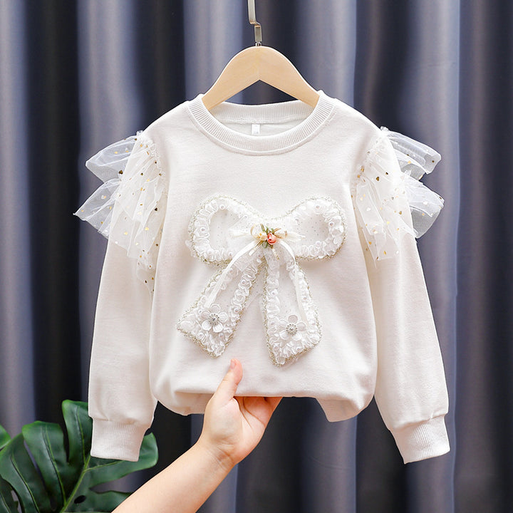 Mädchen modisches Sweatshirt mit transparenten Puffärmeln und Schleifendetail Echo Archiv