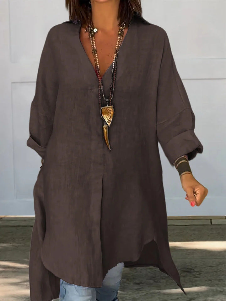 Damen Leinen Tunika mit asymmetrischem Schnitt und eleganten Details Echoarchiv