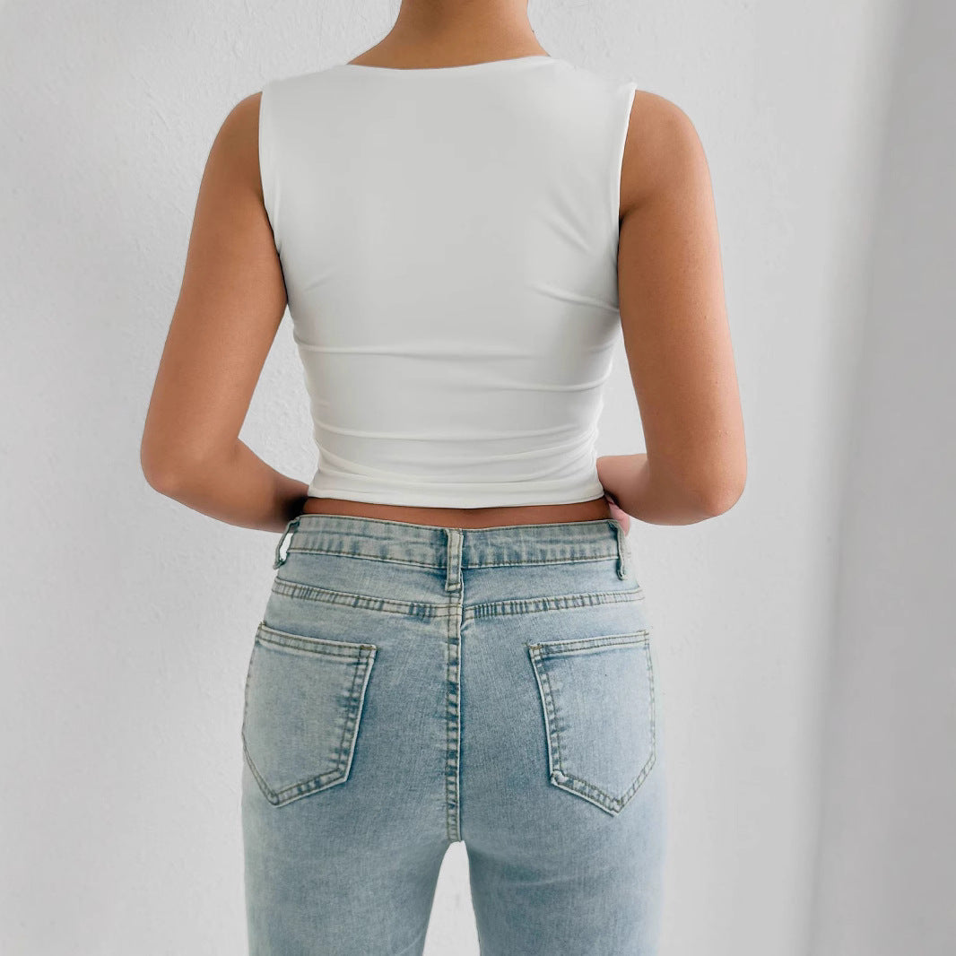Damen figurbetontes Crop-Top mit tiefem V-Ausschnitt Echo Archiv