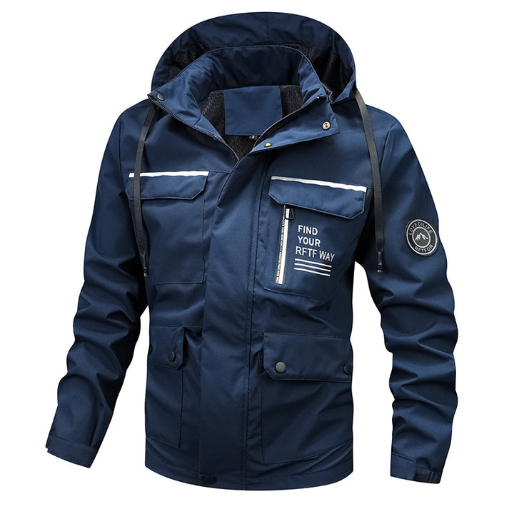 Herren nan wasserfeste Kapuzen-Regenjacke mit Mehrfach-Taschen und winddichter Membran Echo Archiv