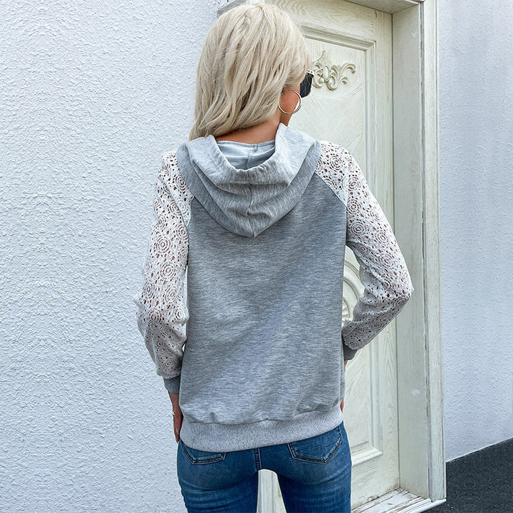 Damen modischer Kapuzenpullover mit Spitzenärmeln Echo Archiv