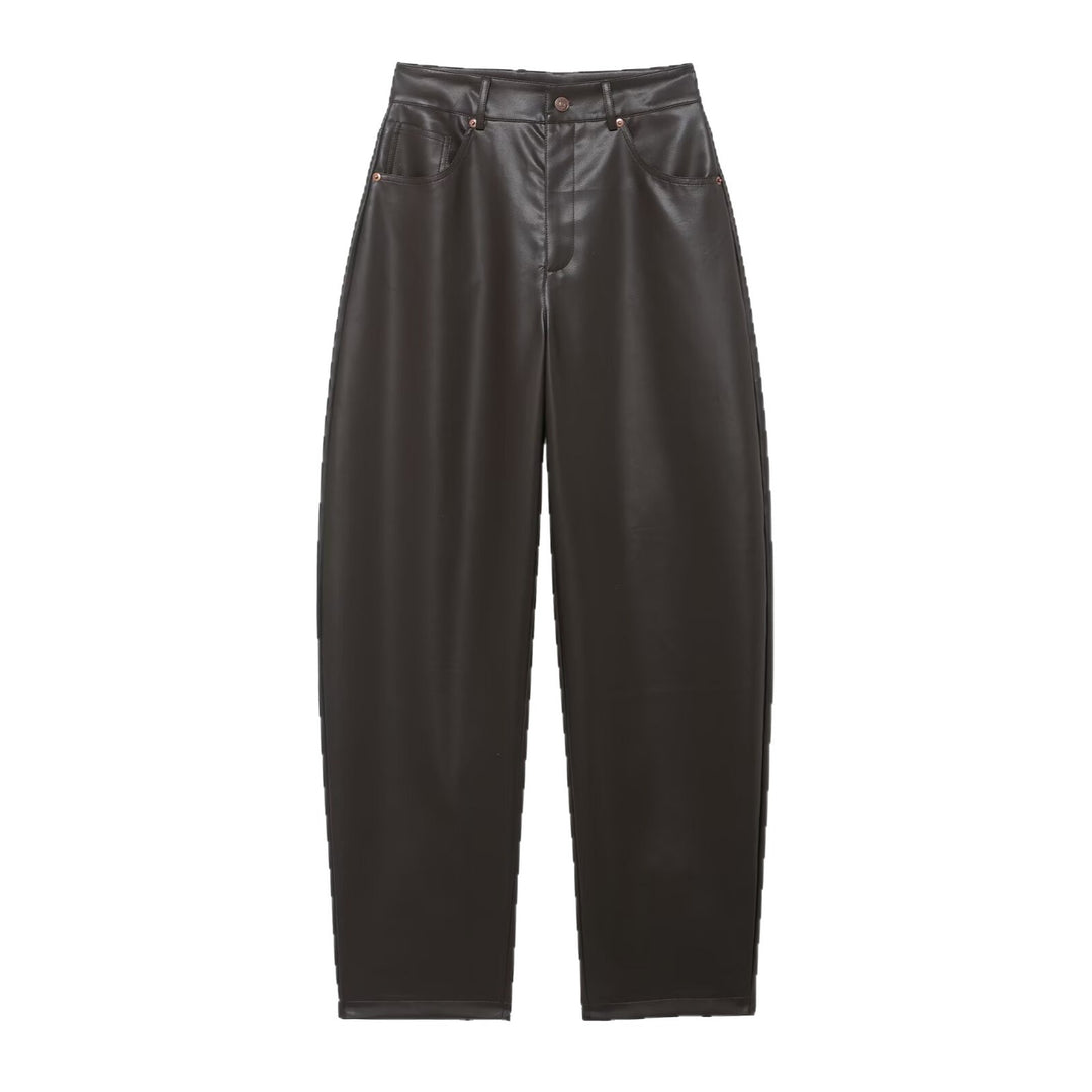 Damen Hochtaillierte Kunstlederhose mit weiter tapered Passform Echoarchiv