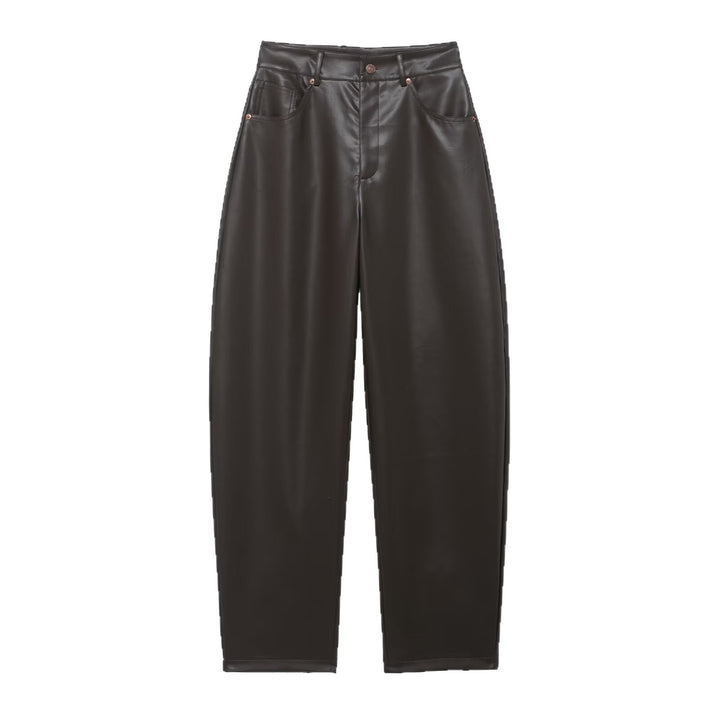 Damen Hochtaillierte Kunstlederhose mit weiter tapered Passform Echoarchiv