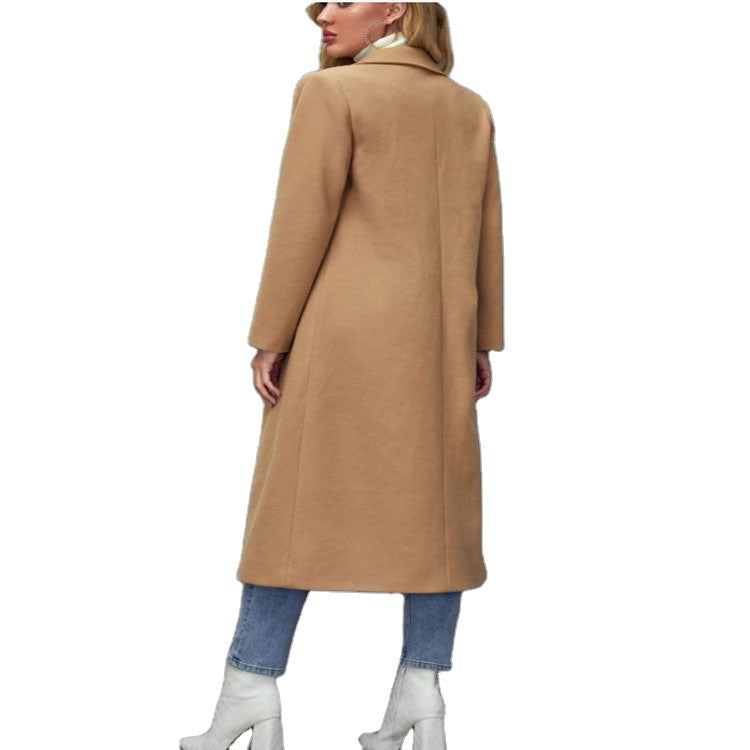 Damen Maxilanger Wollmix-Classiccoat mit minimalistischer Taillierung und verdeckter Knopfleiste Echoarchiv
