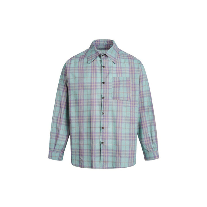 Unisex Boxy-Karohemd aus weichem Flanell mit überschnittener Schulter und aufgesetzter Brusttasche Echoarchiv