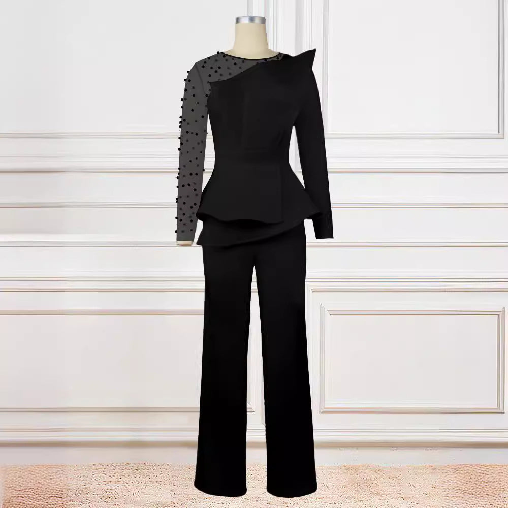 Damen eleganter Jumpsuit mit asymmetrischem Oberteil und raffiniertem Rüschendesign Echo Archiv