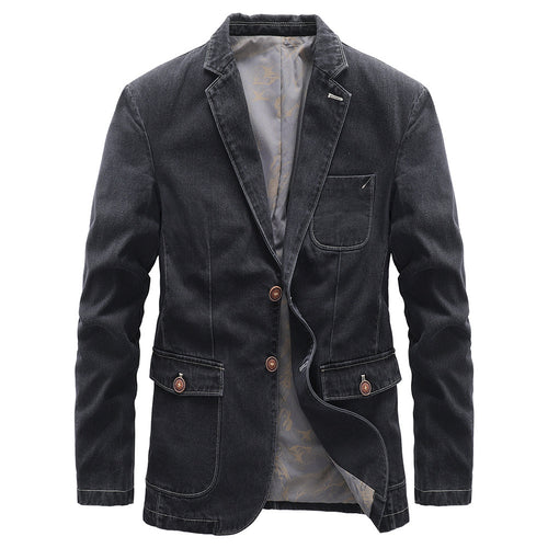 Herren Jeansblazer im Vintage‑Look mit Kontrastnaht und aufgesetzten Taschen – Tianoro