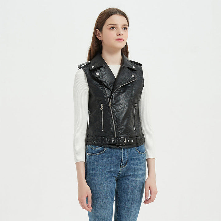 Damen Biker-Lederweste mit asymmetrischem Reißverschluss
