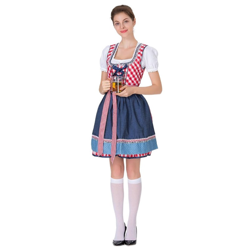 Damen nan traditionelles Dirndl mit Schnürcorsage, knielangem Tellerrock und Schürze Echo Archiv