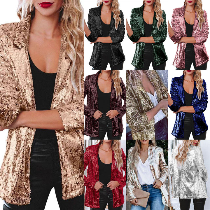 Damen Paillettenjacke mit weitem Schnitt und eleganten Details Echoarchiv