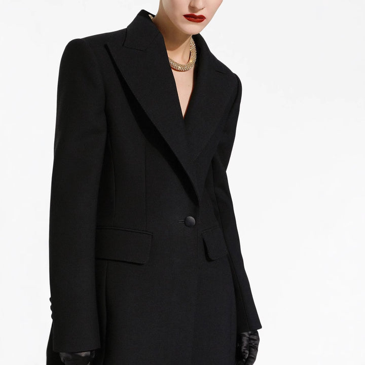 Damen Taillierter Longline-Mantel mit spitzem Revers und Gehschlitz Echoarchiv