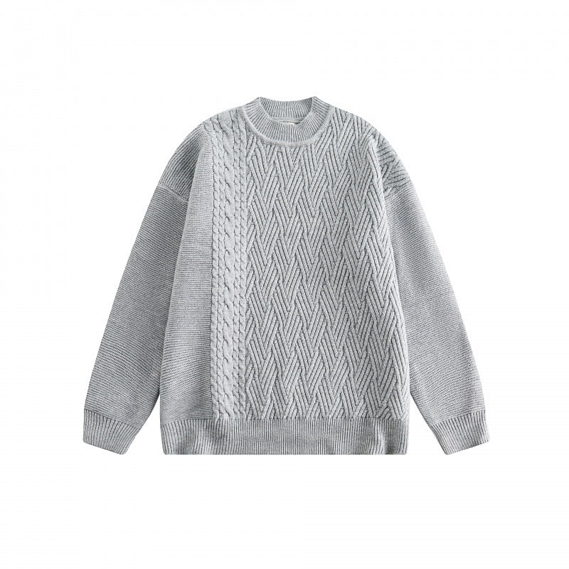 Unisex Oversize-Strickpullover mit asymmetrischem Zopfmuster und Rundhalsausschnitt Echo Archiv