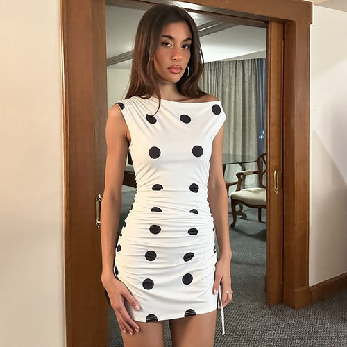 Damen verspieltes Wickelkleid mit asymmetrischem Träger und Punkten Echo Archiv