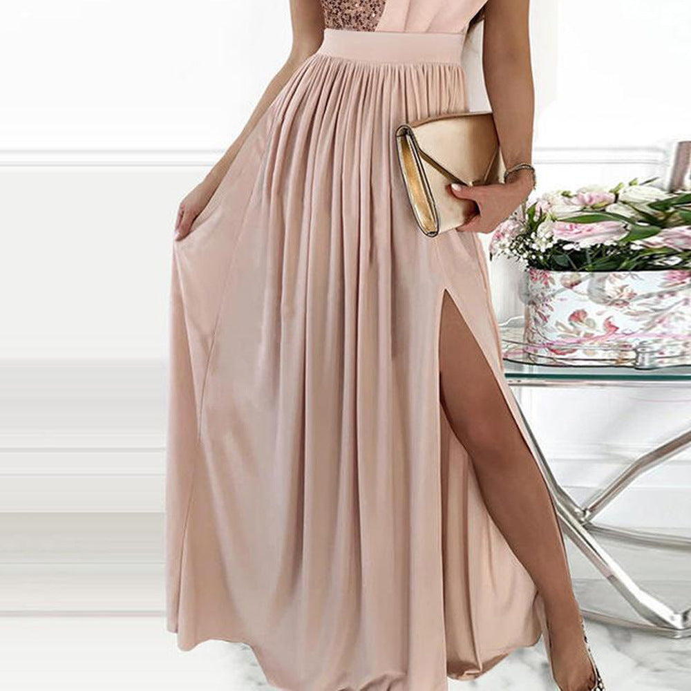 Damen Elegantes Abendkleid mit Asymmetrischem Oberteil und Schimmerndem Rock Echoarchiv