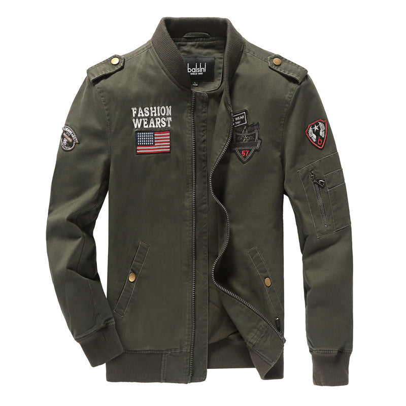 Herren nan militärisch inspirierte Bomberjacke mit gestickten Patches, Ärmel-Tasche und elastischen Rippbündchen Echo Archiv
