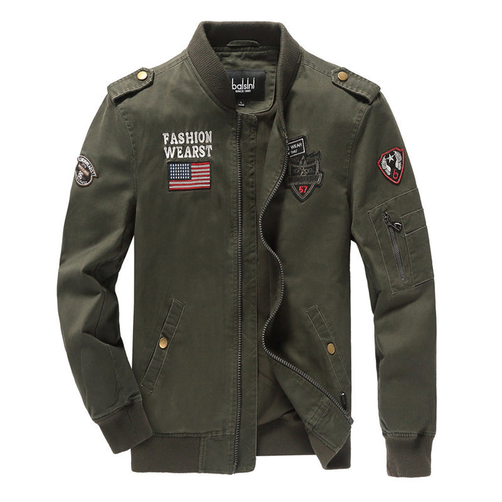 Herren nan militärisch inspirierte Bomberjacke mit gestickten Patches, Ärmel-Tasche und elastischen Rippbündchen Echo Archiv