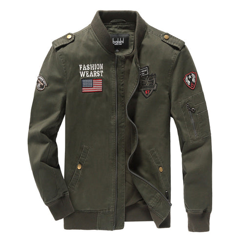 Herren nan militärisch inspirierte Bomberjacke mit gestickten Patches, Ärmel-Tasche und elastischen Rippbündchen Echo Archiv