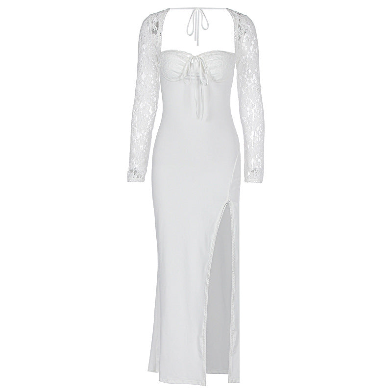 Damen Elegante Maxikleid mit transparenter Spitzenoberfläche und seitlichem Schlitz Echo Archiv