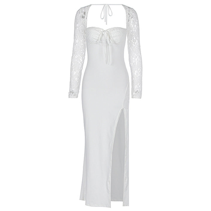 Damen Elegante Maxikleid mit transparenter Spitzenoberfläche und seitlichem Schlitz Echo Archiv