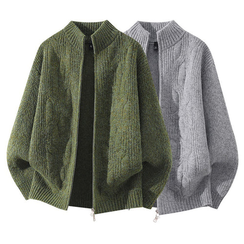 Damen Weicher Oversize‑Zopfmuster‑Cardigan mit Stehkragen & Zwei‑Wege‑Reißverschluss Echoarchiv