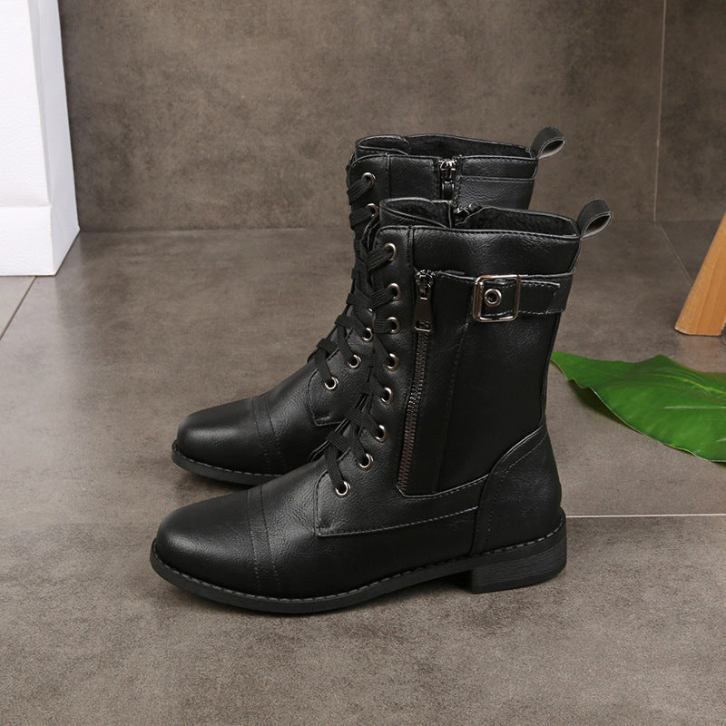 Damen nan knöchelhohe Schnürstiefel aus Lederimitat mit seitlichem Reißverschluss und strapazierfähiger Profilsohle Echo Archiv