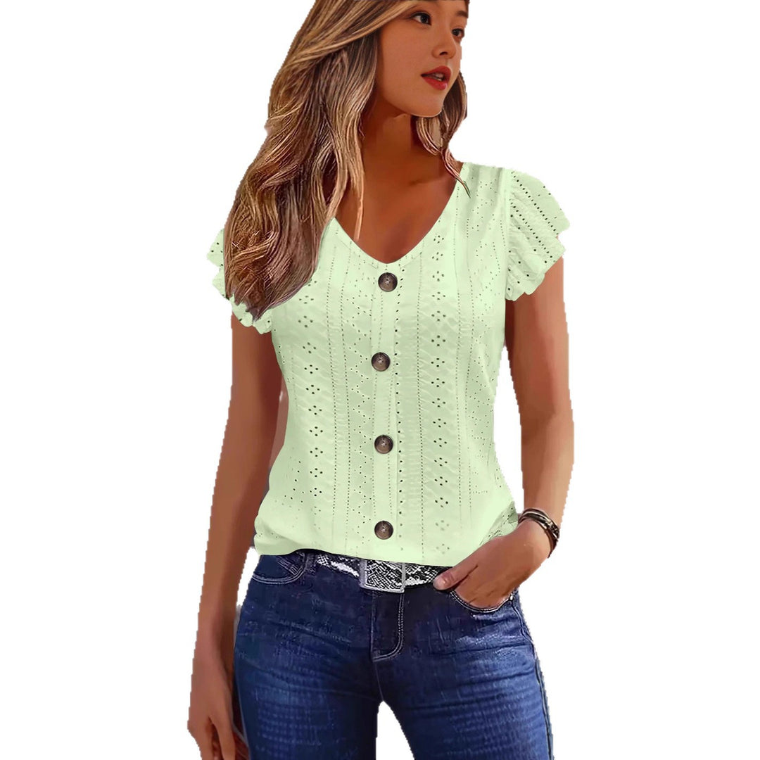 Damen elegante Bluse mit Spitzenmuster und Knopfverzierung Echo Archiv
