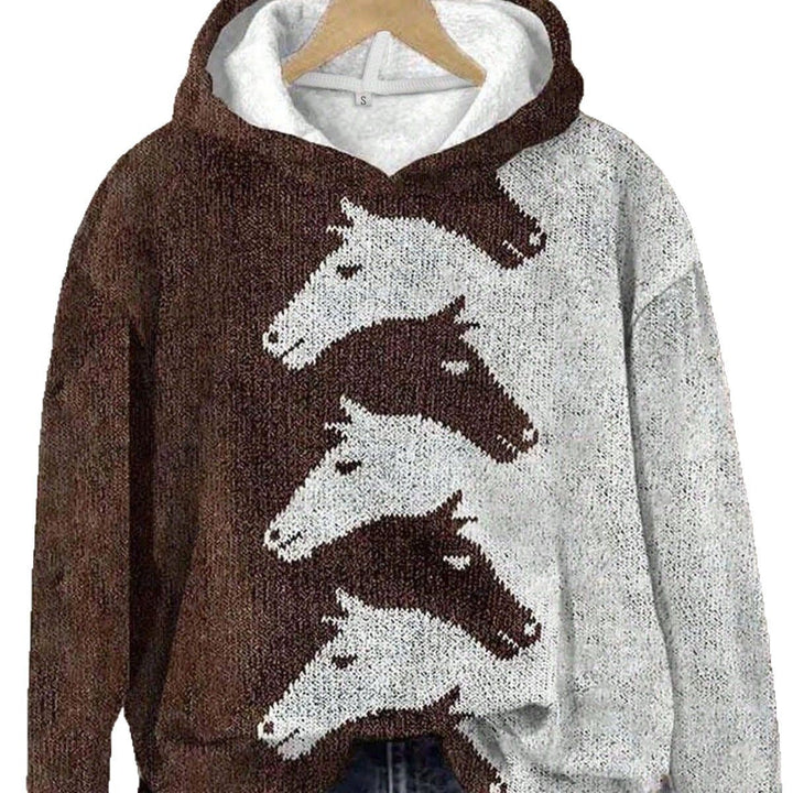 Damen Hoodie mit krEchoarchivtivem Pferdemuster & bequemer Passform | Echoarchiv