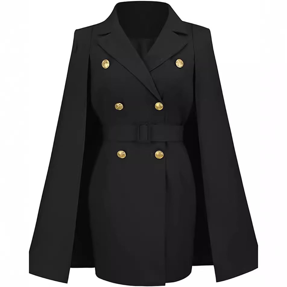 Damen Kurzblazerkleid mit Cape-Ärmeln und doppelreihiger Zierknopfleiste Echoarchiv