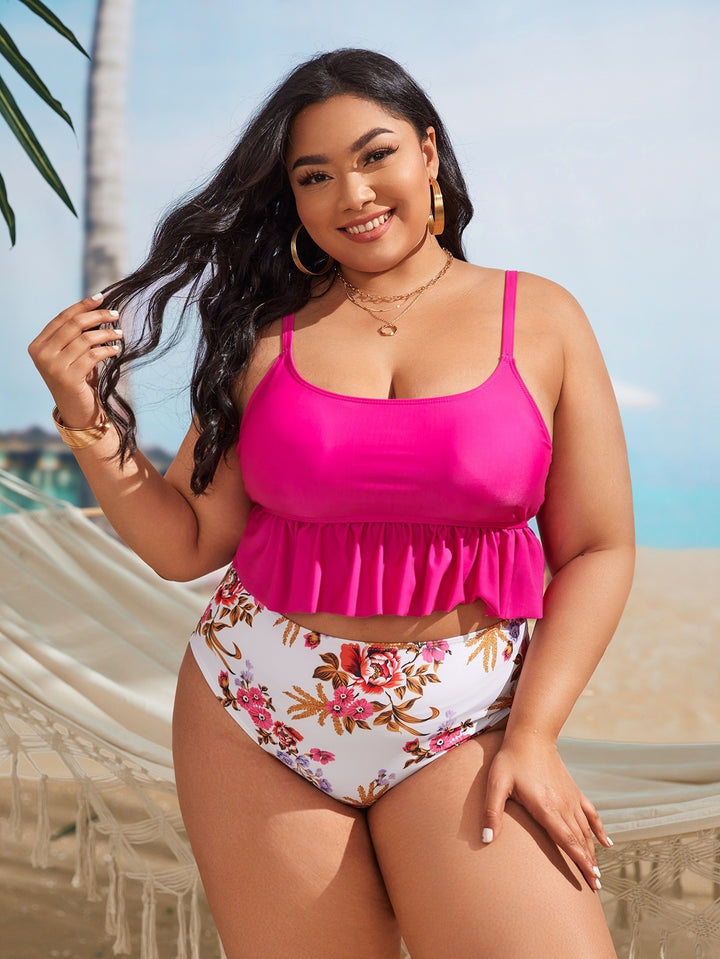 Damen Bikiniset mit voluminösem Rüschendesign und floralem Muster Echo Archiv