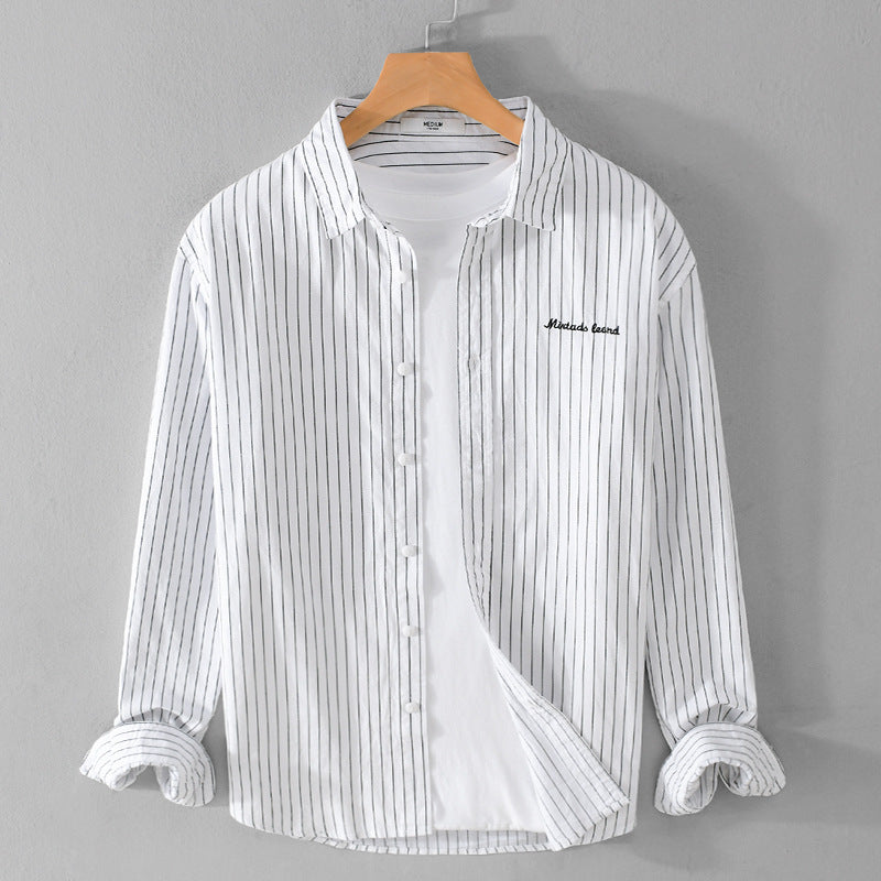 Herren Nadelstreifen-Lagenhemd im Overshirt-Stil mit dezenter Bruststickerei Echoarchiv