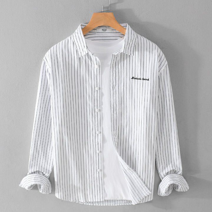 Herren Nadelstreifen-Lagenhemd im Overshirt-Stil mit dezenter Bruststickerei Echoarchiv