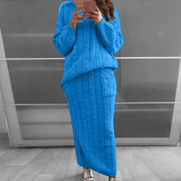 Damen nan Strickset Oversized Zopfmuster-Pullover und Maxi-Bleistiftrock mit aufgesetzter Tasche Echo Archiv