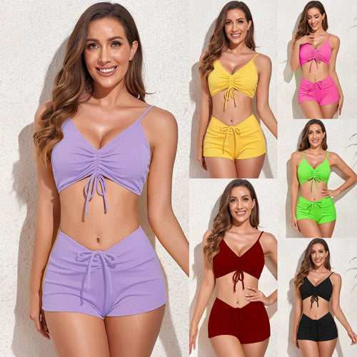 Damen Crop-Bikini-Set mit gerafftem Oberteil und Shorts Echo Archiv