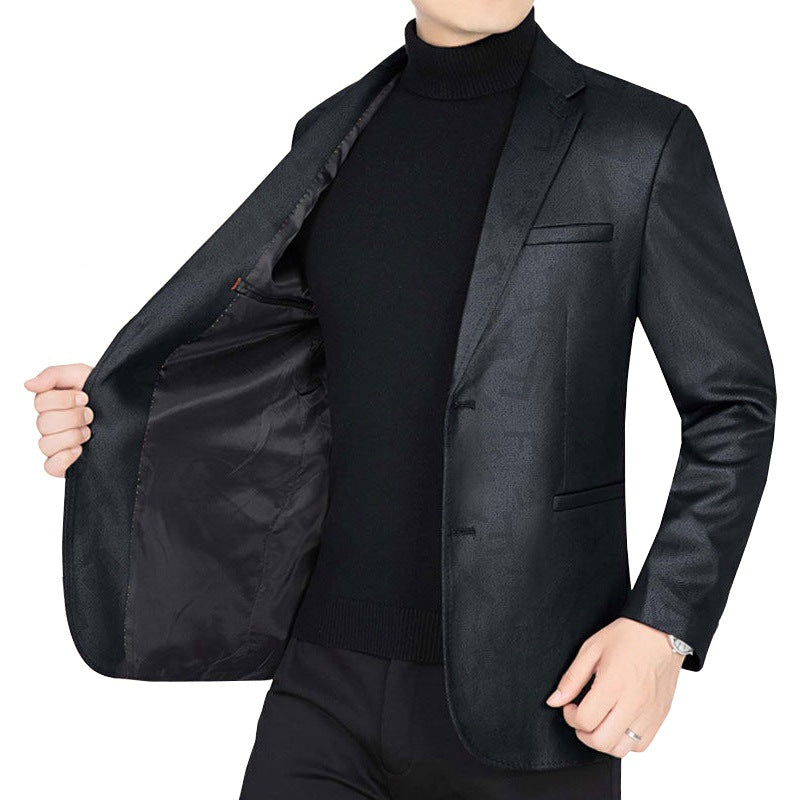 Herren Slim-Fit Sakko in Lederoptik mit fallendem Revers – Tianoro