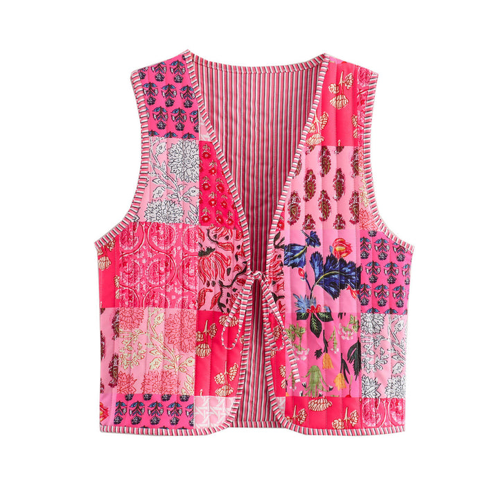 Damen Gesteppte Weste mit Toile‑Print, gestreifter Innenverarbeitung und Kordelbindung Echo Archiv