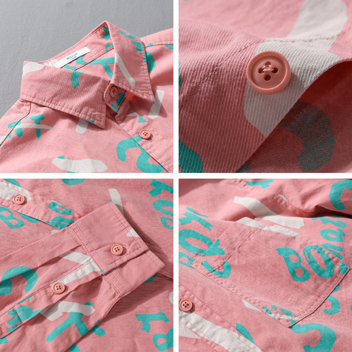 Herren Lockeres Baumwoll-Overshirt mit grafischem Allover-Print und Kentkragen Echoarchiv
