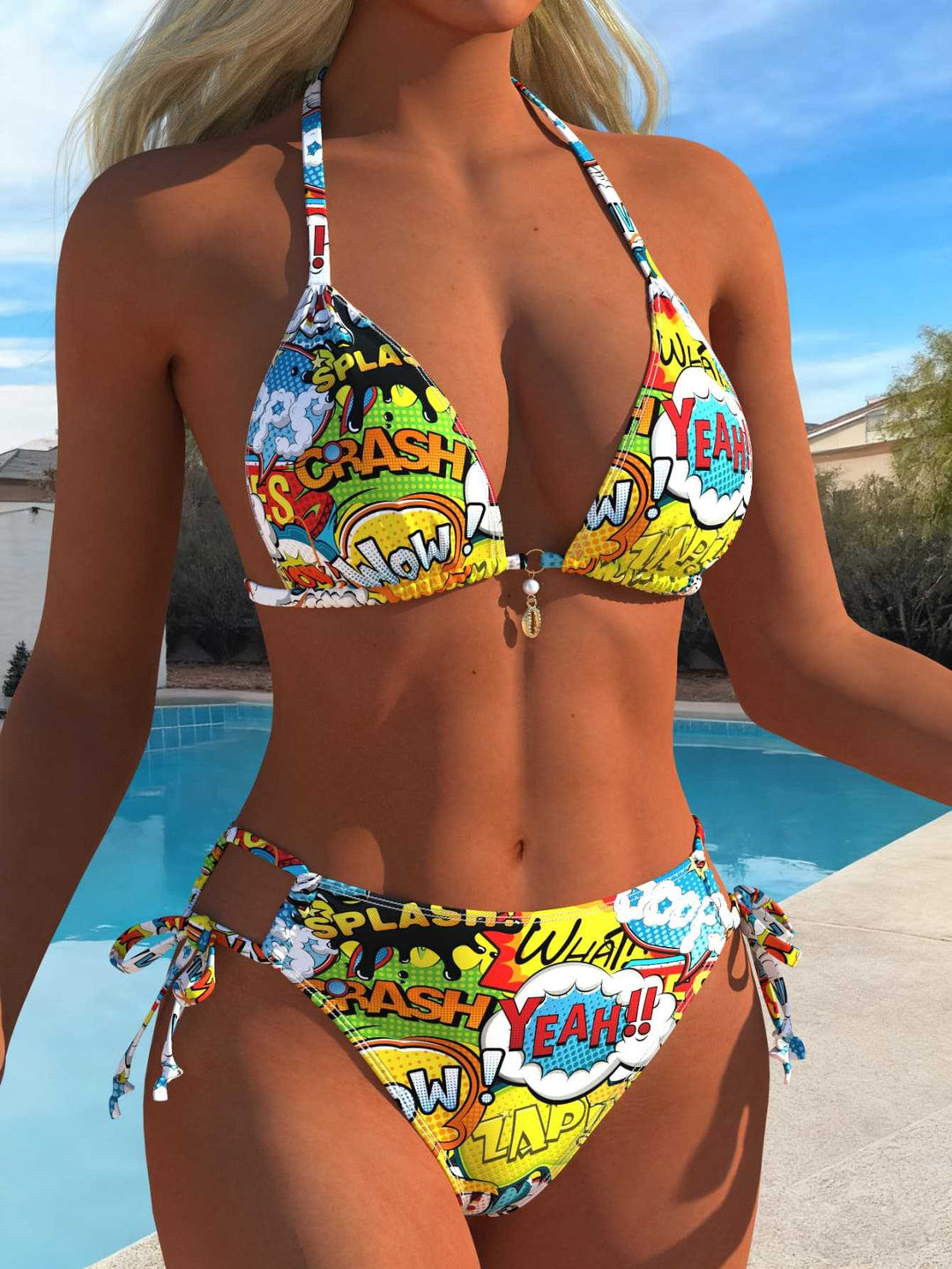 Damen Triangle-Bikini-Set mit verstellbaren Trägern und trendigen Schnürdetails Echo Archiv