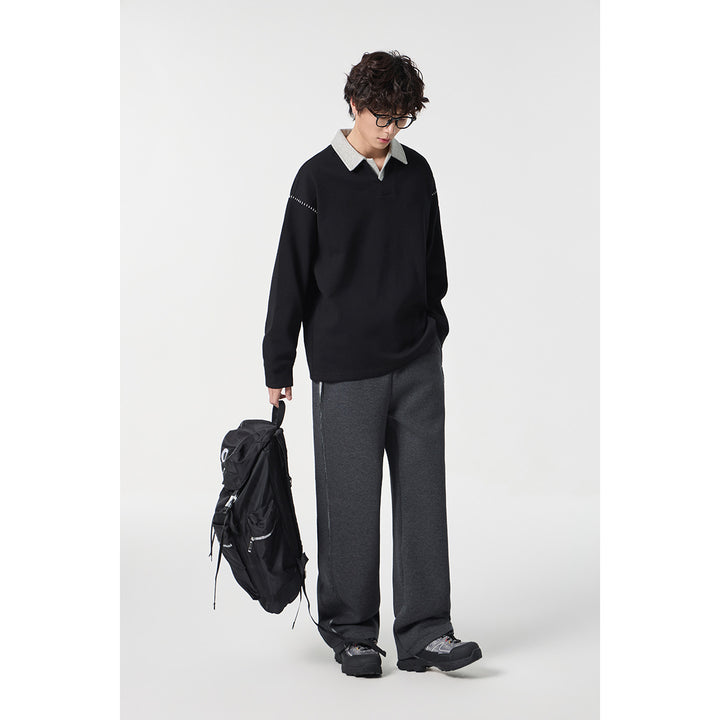 Herren Relaxed-Sweatshirt mit Polokragen und dekorativer Schulternaht Echoarchiv