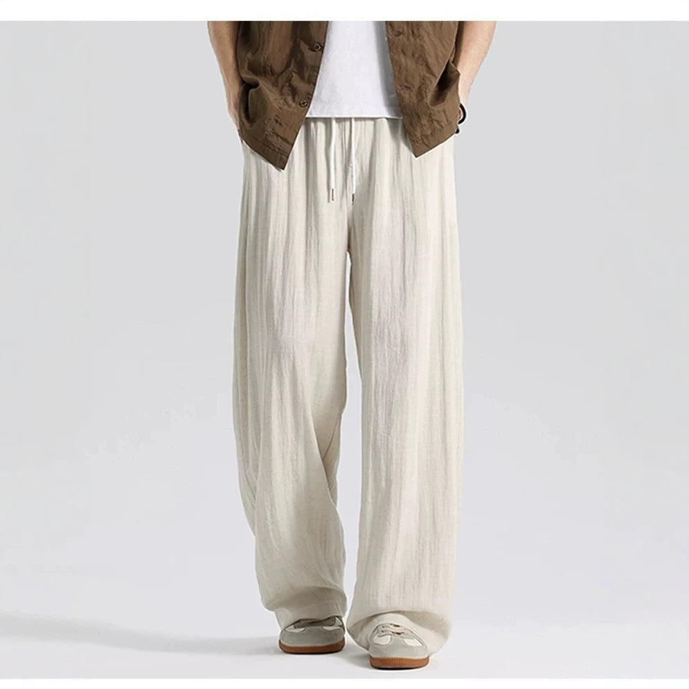 Herren Weite Leinenhose im Oversize-Stil mit Kordelzug und Seitentaschen Echoarchiv