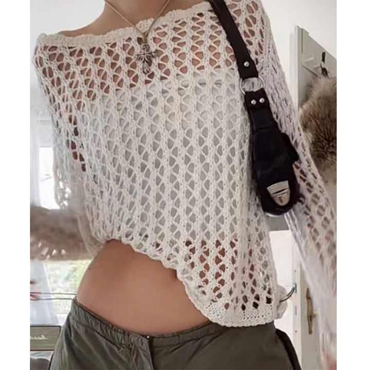 Damen luftiges Häkeloberteil mit weitem Schnitt und transparentem Design Echo Archiv