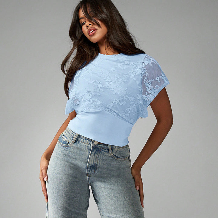 Damen Elegant strukturiertes Oberteil mit Spitzendetails Echo Archiv