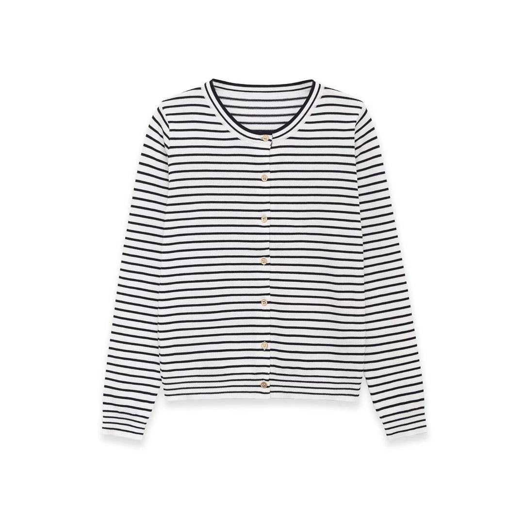 Damen Feinstrick-Cardigan mit maritimem Streifenmuster und Knopfleiste Echo Archiv
