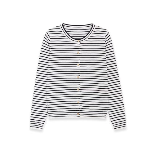 Damen Feinstrick-Cardigan mit maritimem Streifenmuster und Knopfleiste Echo Archiv