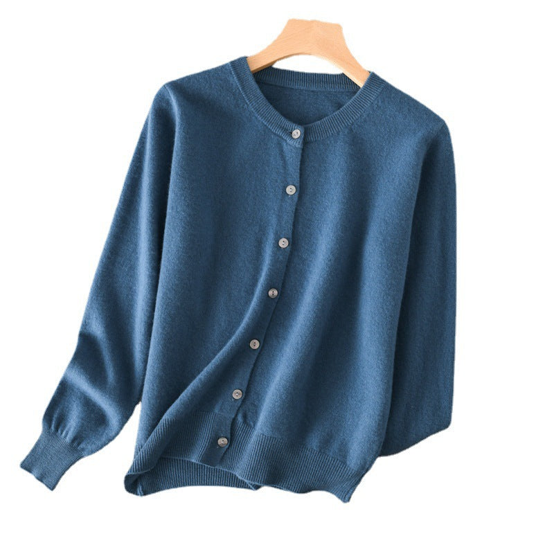 Damen Leichter Rundhals-Knopfcardigan in Kaschmiroptik mit feiner Rippkante und lässiger Silhouette Echoarchiv