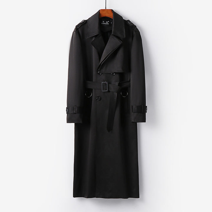 Herren Eleganter knöchellanger Trenchcoat mit verdeckter Knopfleiste und Taillengürtel Echoarchiv