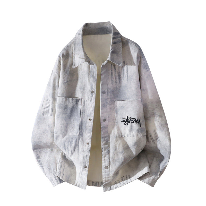 [Herren] Oversize-Hemdjacke mit Allover-Fade-Print, Druckknopfverschluss & aufgesetzten Brusttaschen Echoarchiv